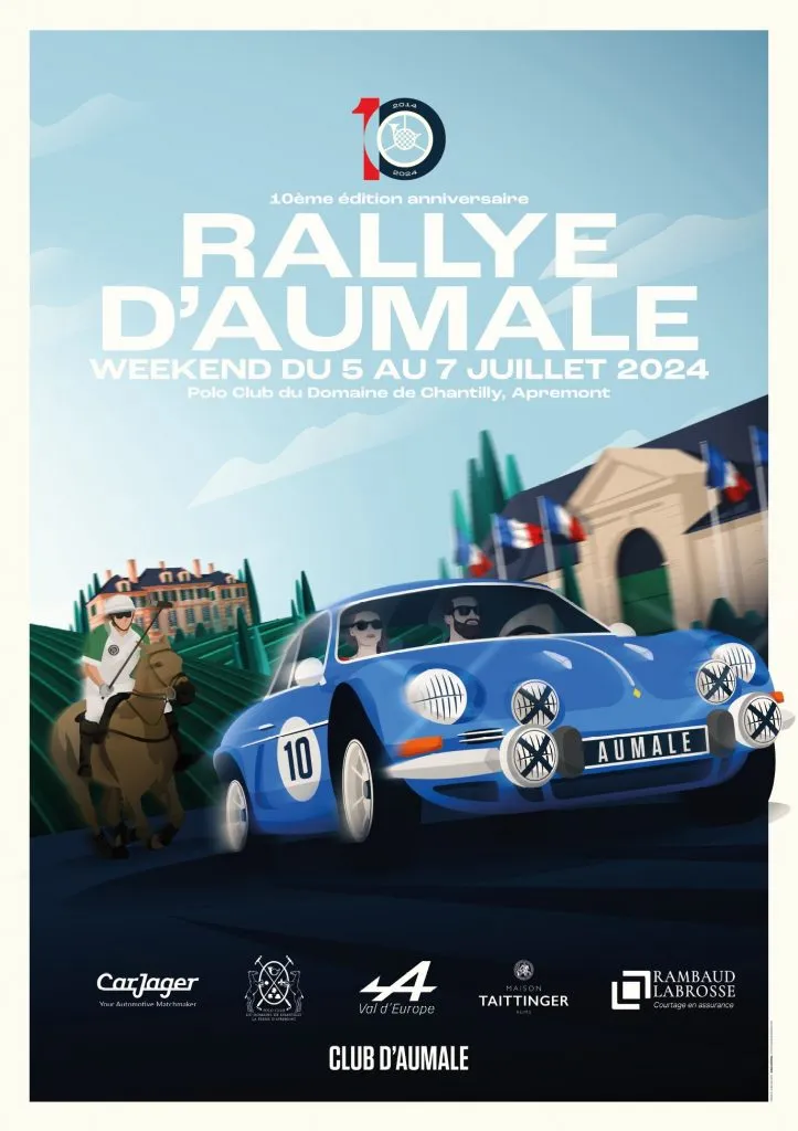 Affiche de la 10ᵉ édition du Rallye d’Aumale, du 5 au 7 juillet 2024 au Polo Club du Domaine de Chantilly